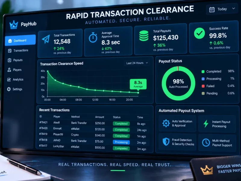 Digital financial dashboard showing rapid transaction clearance approval speeds