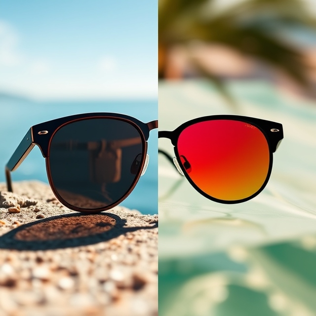 Polarized vs tinted sunglasses showing different lens functions and appearances